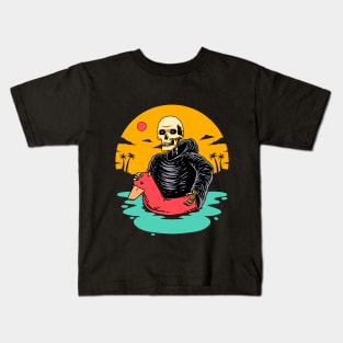 Grim Reaper Enjoys the Sea by Riding a Duck Float Kids T-Shirt